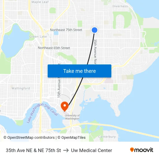 35th Ave NE & NE 75th St to Uw Medical Center map