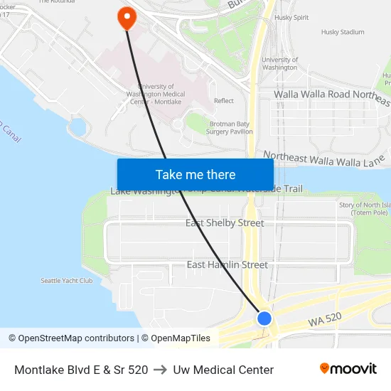 Montlake Blvd E & Sr 520 to Uw Medical Center map