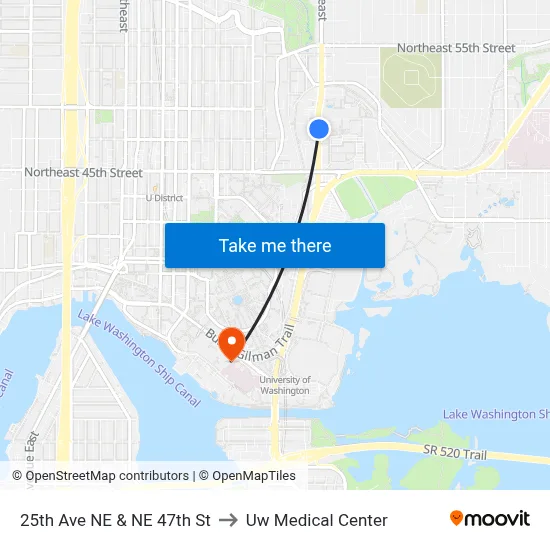 25th Ave NE & NE 47th St to Uw Medical Center map