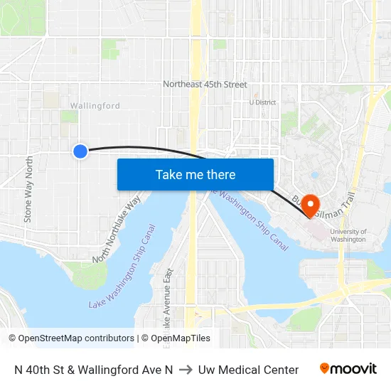 N 40th St & Wallingford Ave N to Uw Medical Center map