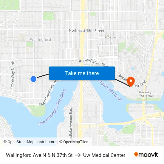 Wallingford Ave N & N 37th St to Uw Medical Center map