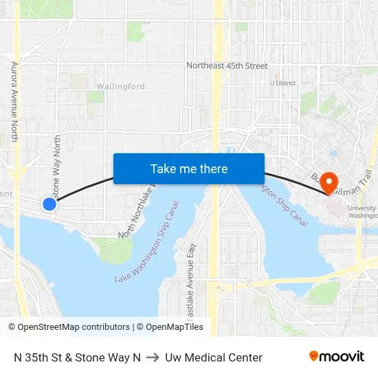 N 35th St & Stone Way N to Uw Medical Center map