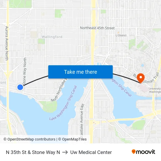 N 35th St & Stone Way N to Uw Medical Center map