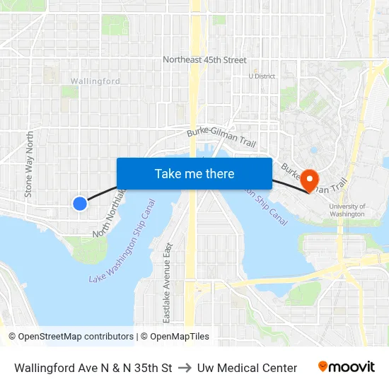 Wallingford Ave N & N 35th St to Uw Medical Center map