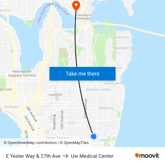 E Yesler Way & 27th Ave to Uw Medical Center map