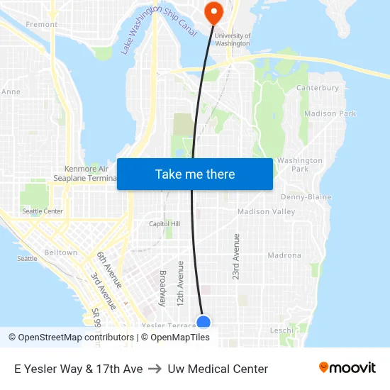 E Yesler Way & 17th Ave to Uw Medical Center map