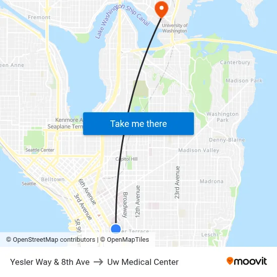 Yesler Way & 8th Ave to Uw Medical Center map