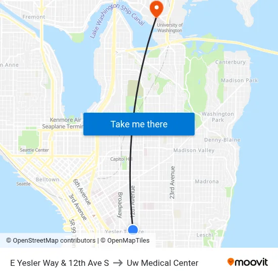 E Yesler Way & 12th Ave S to Uw Medical Center map