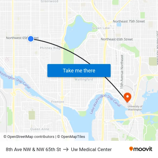 8th Ave NW & NW 65th St to Uw Medical Center map