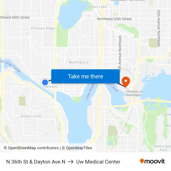 N 36th St & Dayton Ave N to Uw Medical Center map