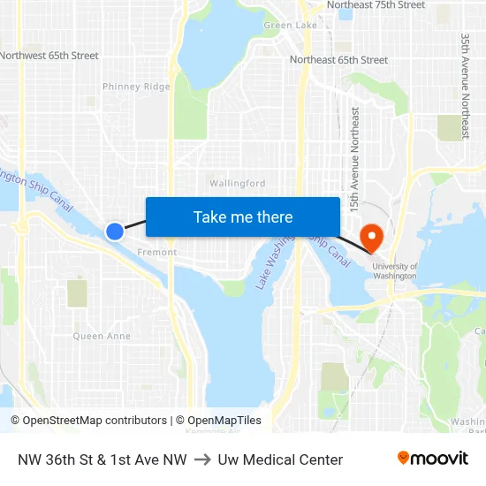 NW 36th St & 1st Ave NW to Uw Medical Center map