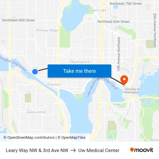 Leary Way NW & 3rd Ave NW to Uw Medical Center map