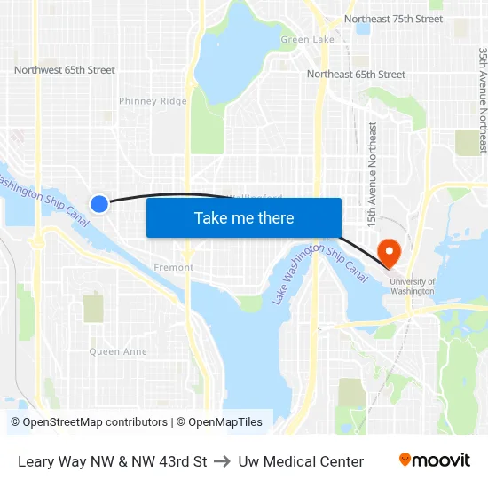 Leary Way NW & NW 43rd St to Uw Medical Center map