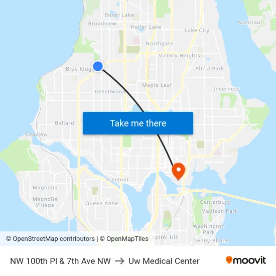 NW 100th Pl & 7th Ave NW to Uw Medical Center map