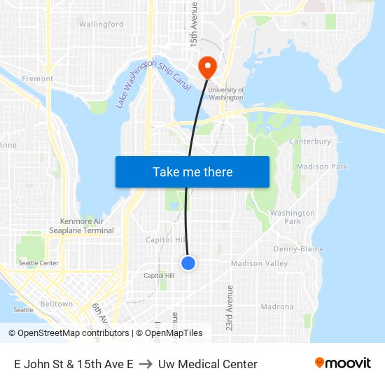 E John St & 15th Ave E to Uw Medical Center map