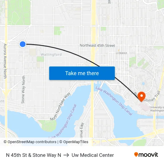 N 45th St & Stone Way N to Uw Medical Center map