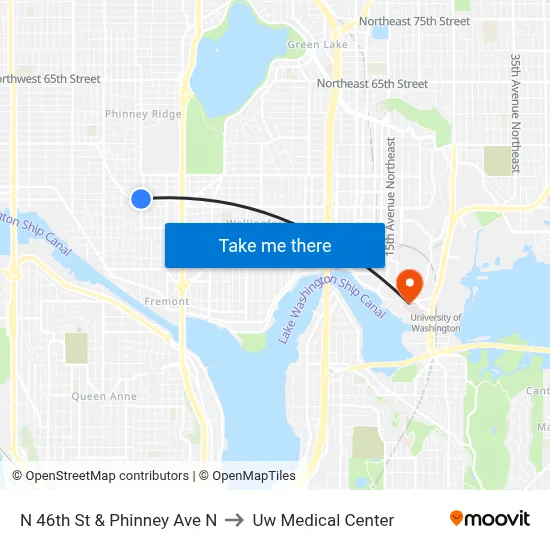 N 46th St & Phinney Ave N to Uw Medical Center map