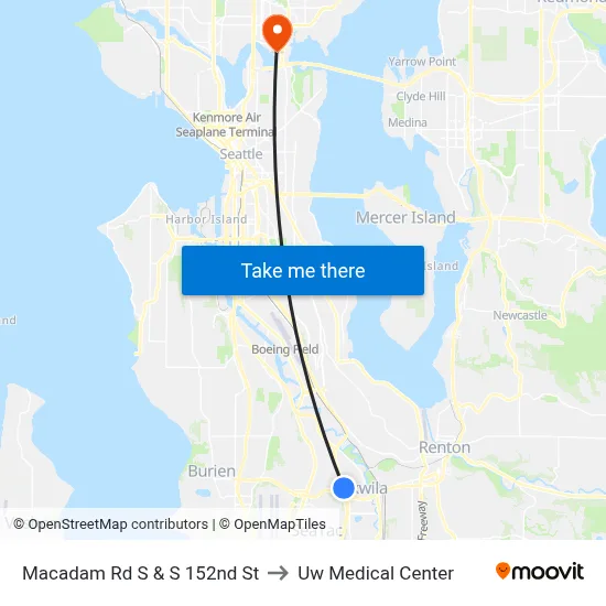 Macadam Rd S & S 152nd St to Uw Medical Center map