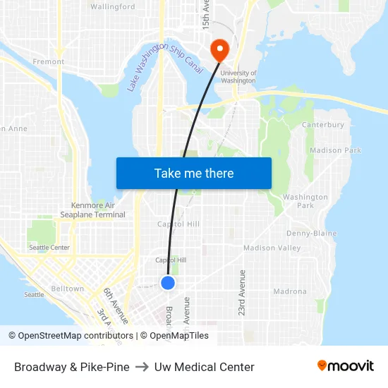 Broadway & Pike-Pine to Uw Medical Center map