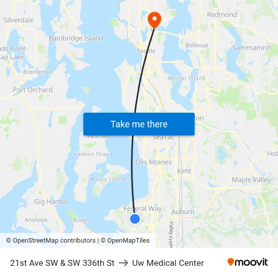 21st Ave SW & SW 336th St to Uw Medical Center map