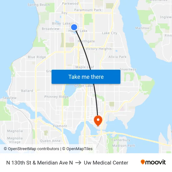 N 130th St & Meridian Ave N to Uw Medical Center map