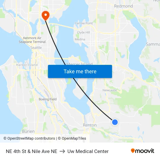NE 4th St & Nile Ave NE to Uw Medical Center map