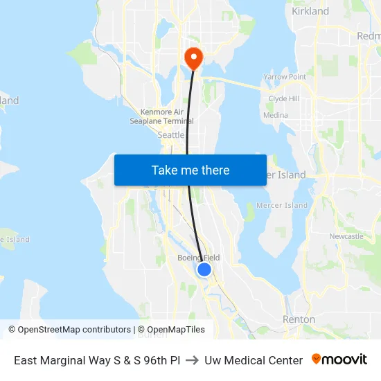 East Marginal Way S & S 96th Pl to Uw Medical Center map