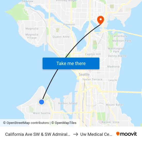 California Ave SW & SW Admiral Way to Uw Medical Center map
