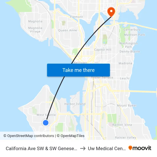 California Ave SW & SW Genesee St to Uw Medical Center map