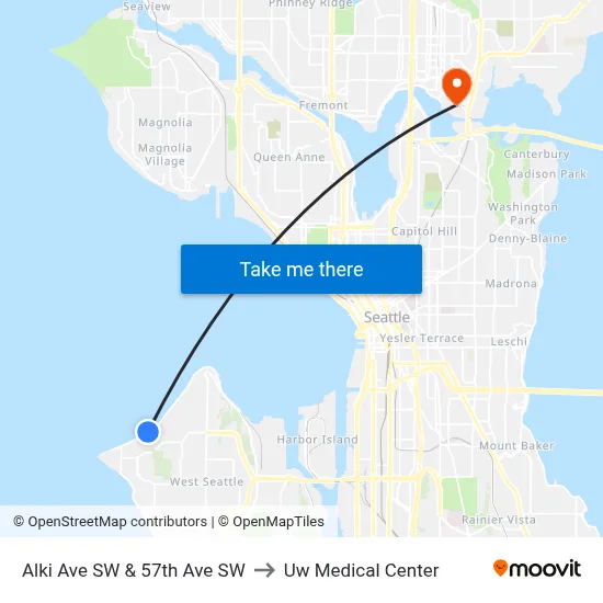 Alki Ave SW & 57th Ave SW to Uw Medical Center map