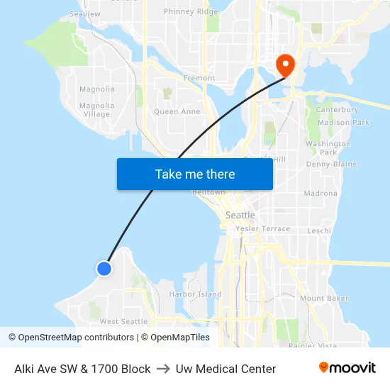 Alki Ave SW & 1700 Block to Uw Medical Center map