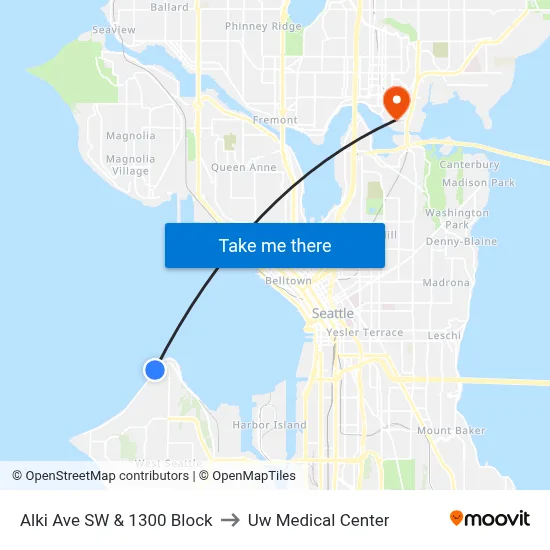 Alki Ave SW & 1300 Block to Uw Medical Center map