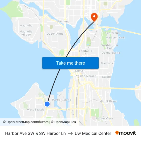 Harbor Ave SW & SW Harbor Ln to Uw Medical Center map