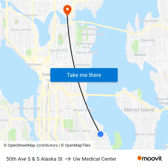 50th Ave S & S Alaska St to Uw Medical Center map
