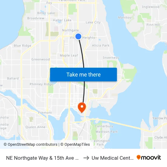 NE Northgate Way & 15th Ave NE to Uw Medical Center map