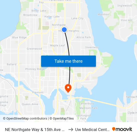 NE Northgate Way & 15th Ave NE to Uw Medical Center map