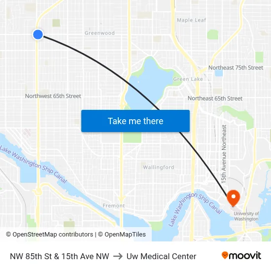 NW 85th St & 15th Ave NW to Uw Medical Center map