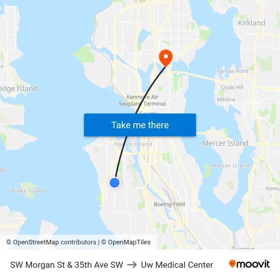 SW Morgan St & 35th Ave SW to Uw Medical Center map