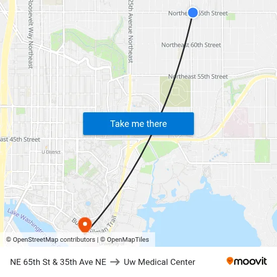 NE 65th St & 35th Ave NE to Uw Medical Center map