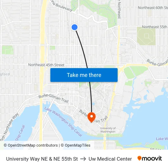 University Way NE & NE 55th St to Uw Medical Center map