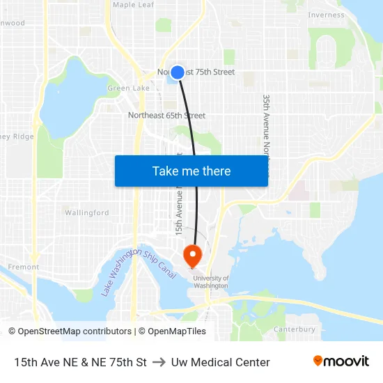 15th Ave NE & NE 75th St to Uw Medical Center map