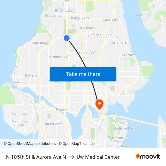 N 105th St & Aurora Ave N to Uw Medical Center map