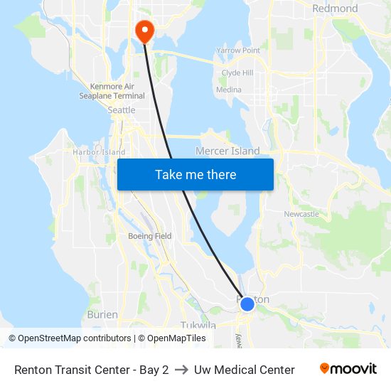 Renton Transit Center - Bay 2 to Uw Medical Center map