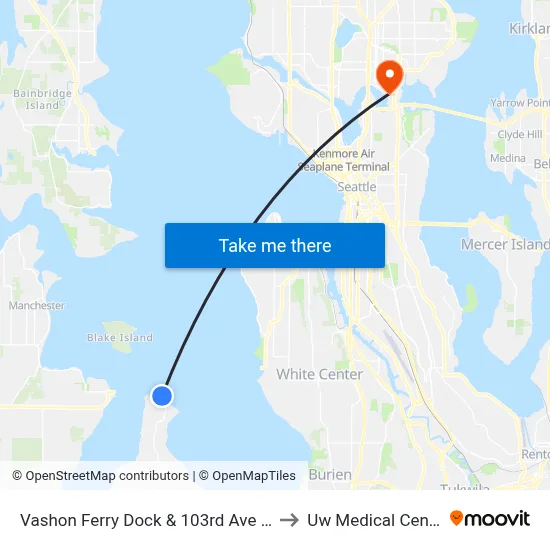 Vashon Ferry Dock & 103rd Ave SW to Uw Medical Center map