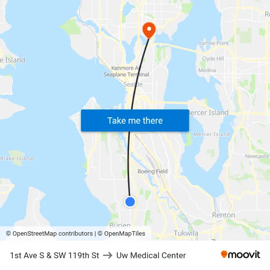 1st Ave S & SW 119th St to Uw Medical Center map