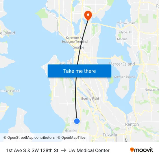 1st Ave S & SW 128th St to Uw Medical Center map