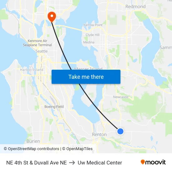 NE 4th St & Duvall Ave NE to Uw Medical Center map