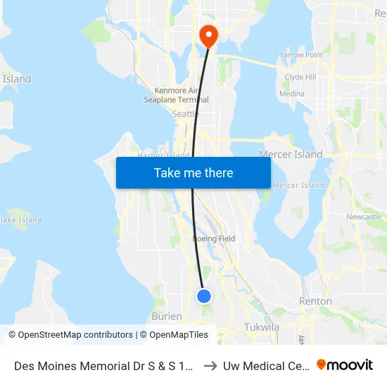 Des Moines Memorial Dr S & S 128th St to Uw Medical Center map