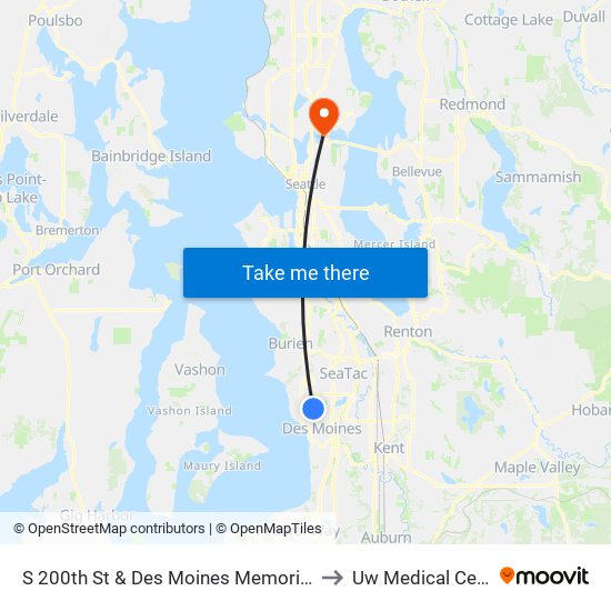 S 200th St & Des Moines Memorial Dr S to Uw Medical Center map