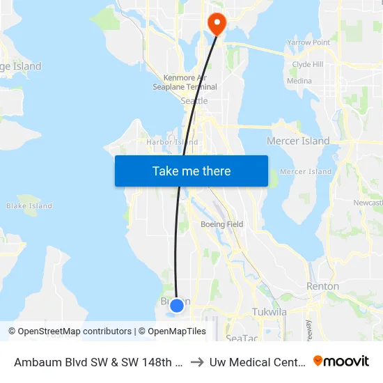 Ambaum Blvd SW & SW 148th St to Uw Medical Center map